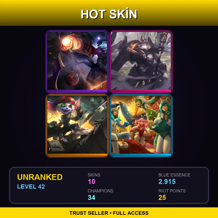 EUW | Dark Star Varus | Mecha Kingdoms Jax | Omega Squad Tristana | Pajama Guardian Soraka | 10 Skin | 34 Champ | Lv42