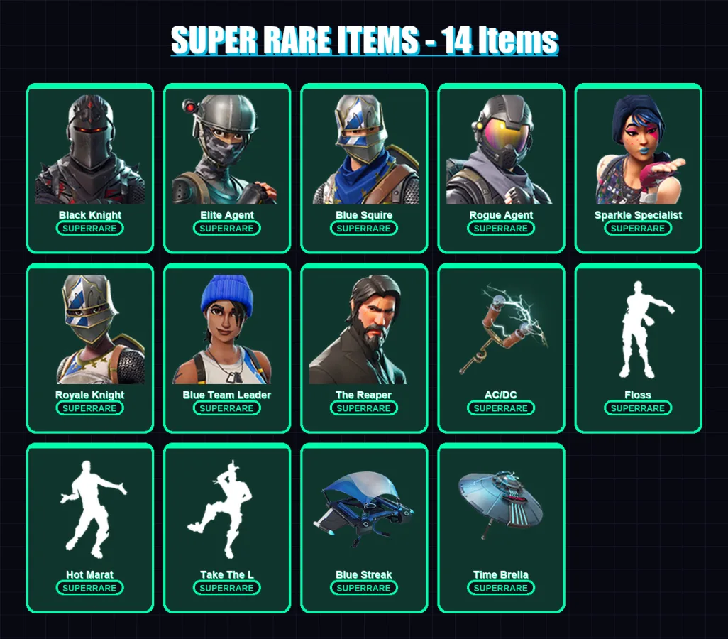 [PC/XBOX] | Black Knight | Elite Agent | Blue Squire | Rogue Agent | Sparkle Specialist | 23 skin | 25 pickaxe | 37 emote | 25 glider | Lv394