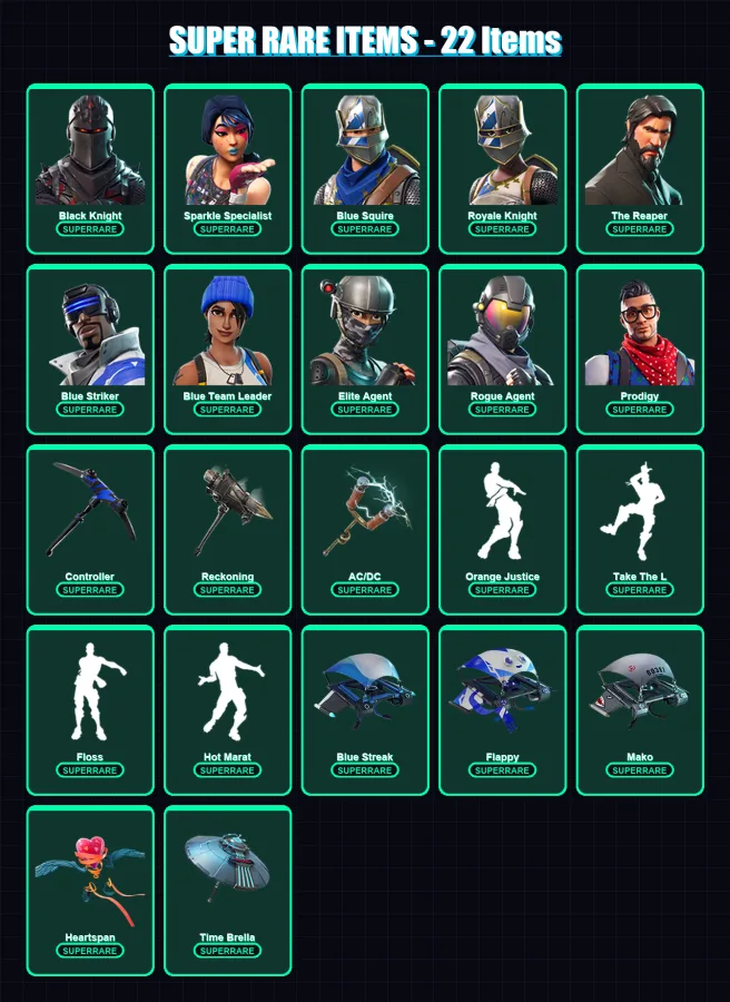[PS4/PS5/XBOX/PC] | Black Knight | Sparkle Specialist | Blue Squire | Royale Knight | The Reaper | 51 skin | 28 pickaxe | 49 emote | 43 glider | Lv6