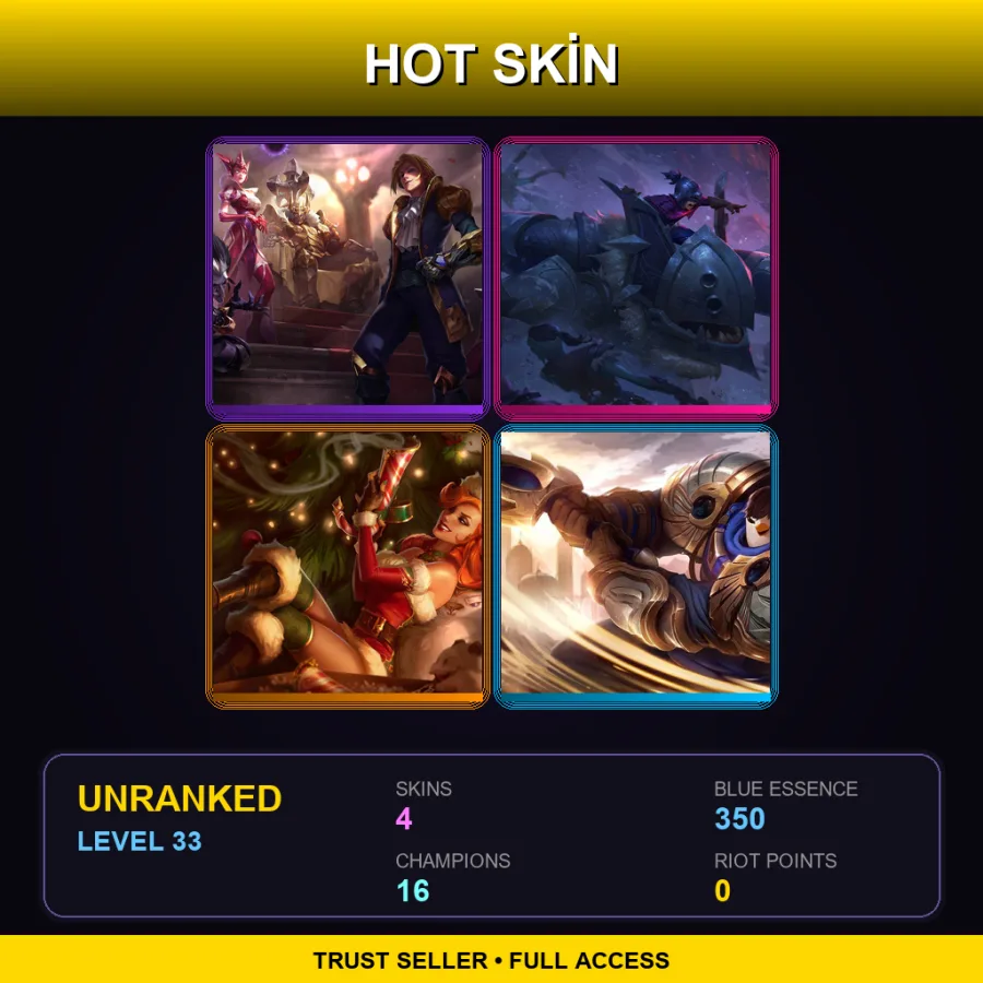 RU | Lv33 | Unranked | 4 Skin | 16 Champ — LoL account