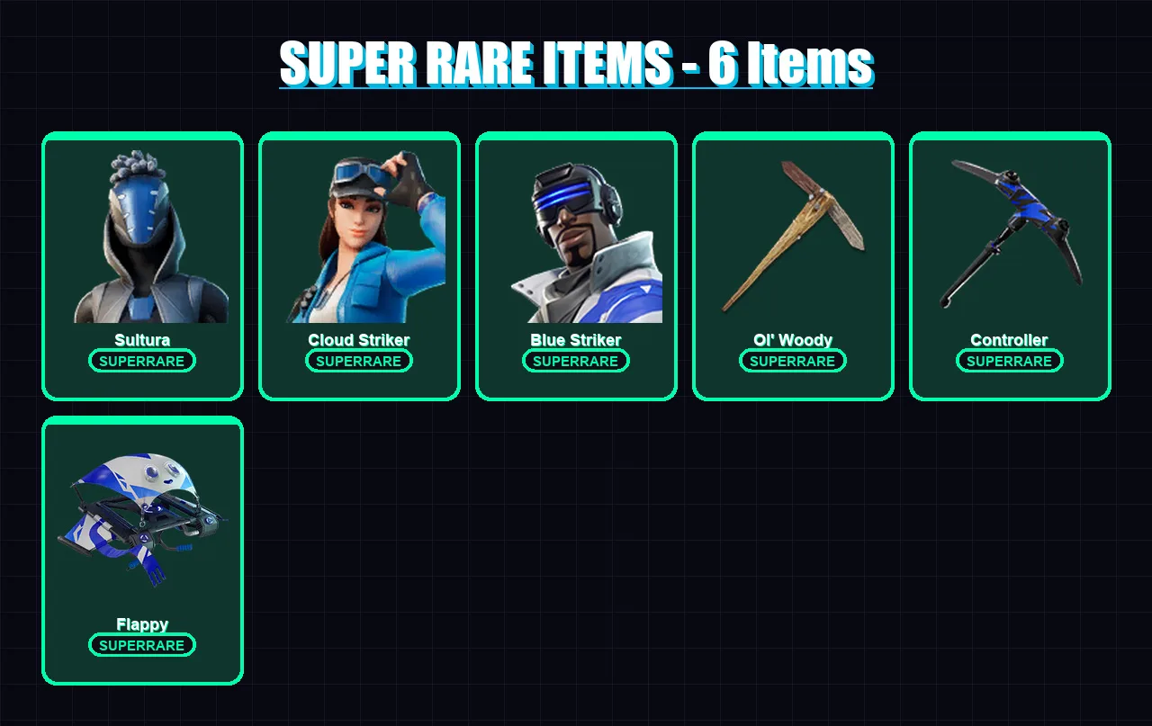 [PS4/PS5/XBOX/PC] | Sultura | Cloud Striker | Blue Striker | Snap | Deadeye | 52 skin | 54 pickaxe | 50 emote | 33 glider | Lv501