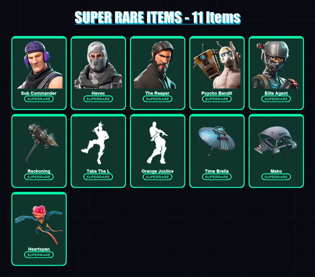 [PC/XBOX/PSN] | Sub Commander | Havoc | The Reaper | Psycho Bandit | Elite Agent | 55 skin | 46 pickaxe | 54 emote | 57 glider | Lv664