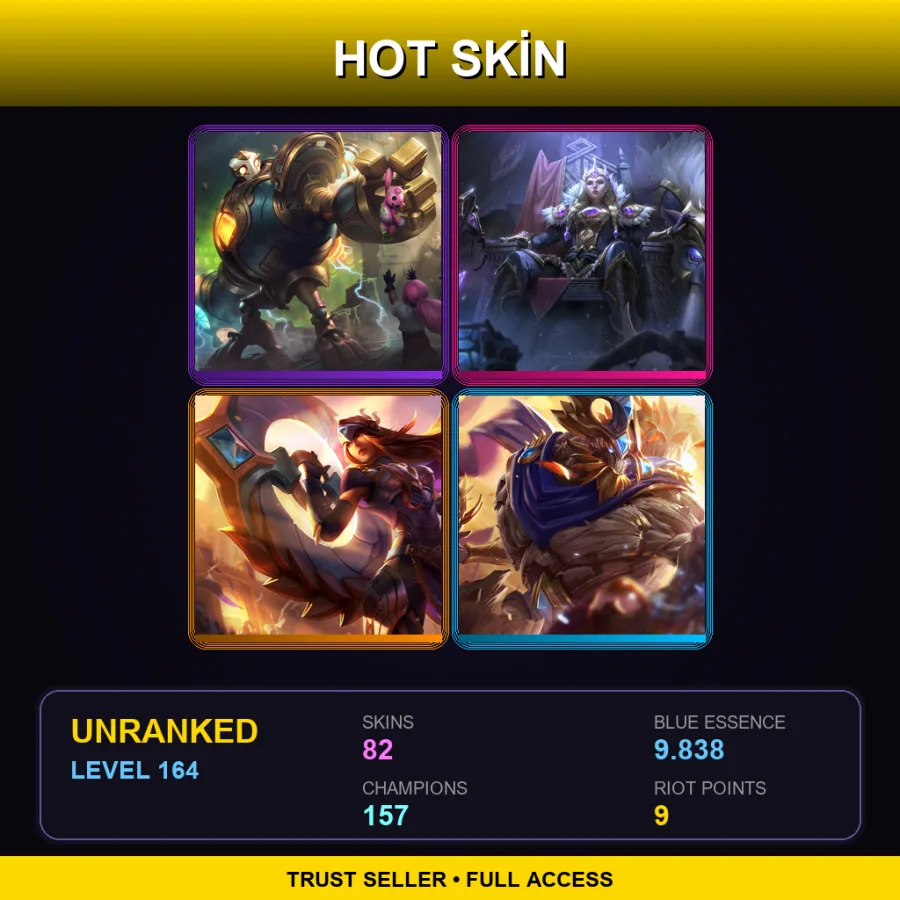 VN | Lv164 | Unranked | 82 Skin | 157 Champ — LoL account