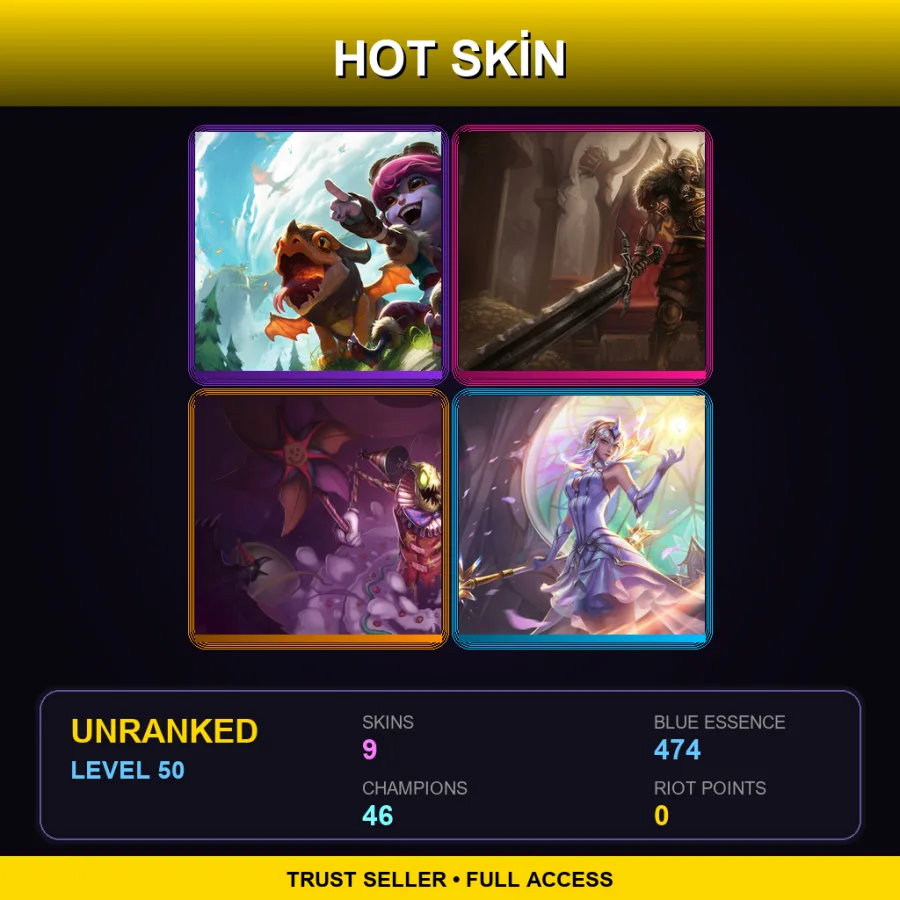 EUW | Lv50 | Unranked | 9 Skin | 46 Champ — LoL account