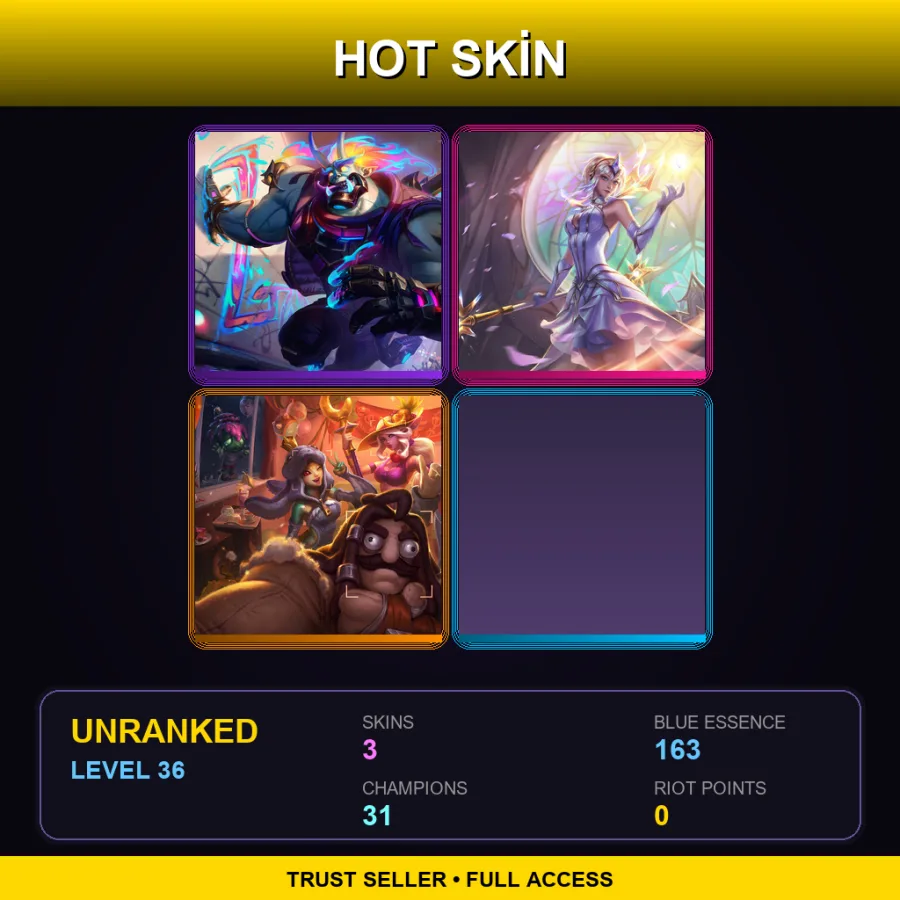 EUW | Lv36 | Unranked | 3 Skin | 31 Champ — LoL account