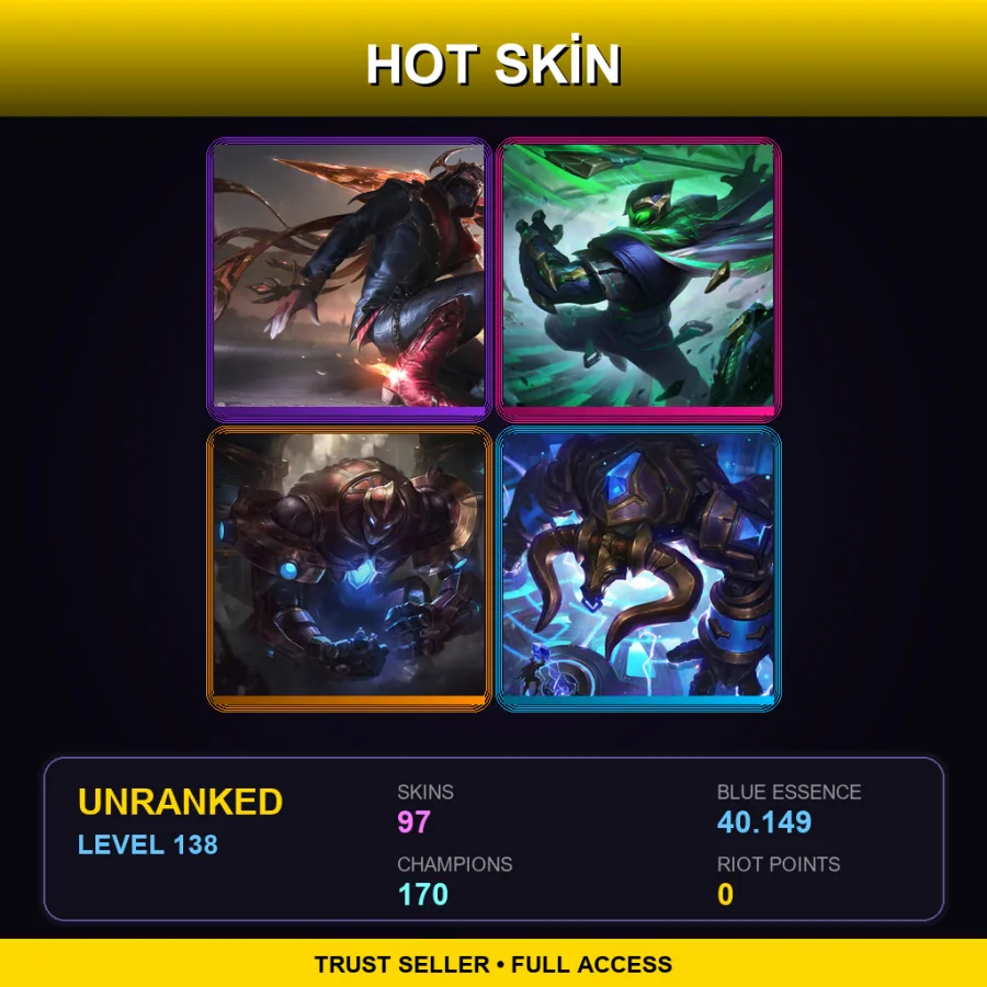 TW | Lv138 | Unranked | 97 Skin | 170 Champ — Unranked / Smurf League of Legends