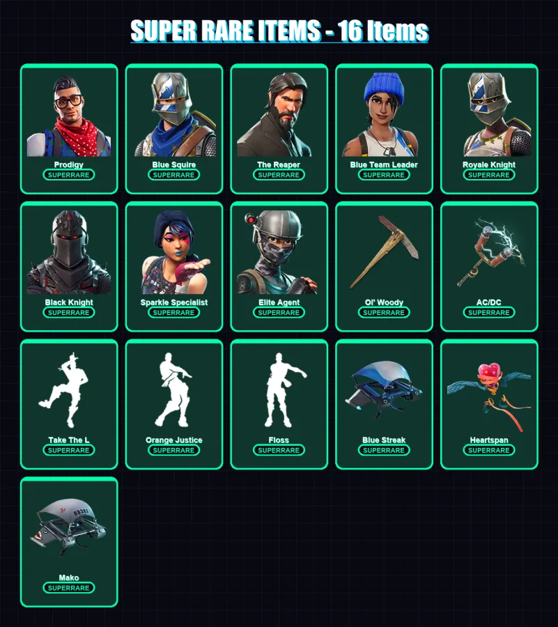 [PC/XBOX/PSN] | Prodigy | Blue Squire | The Reaper | Blue Team Leader | Royale Knight | 67 skin | 50 pickaxe | 53 emote | 62 glider | Lv933