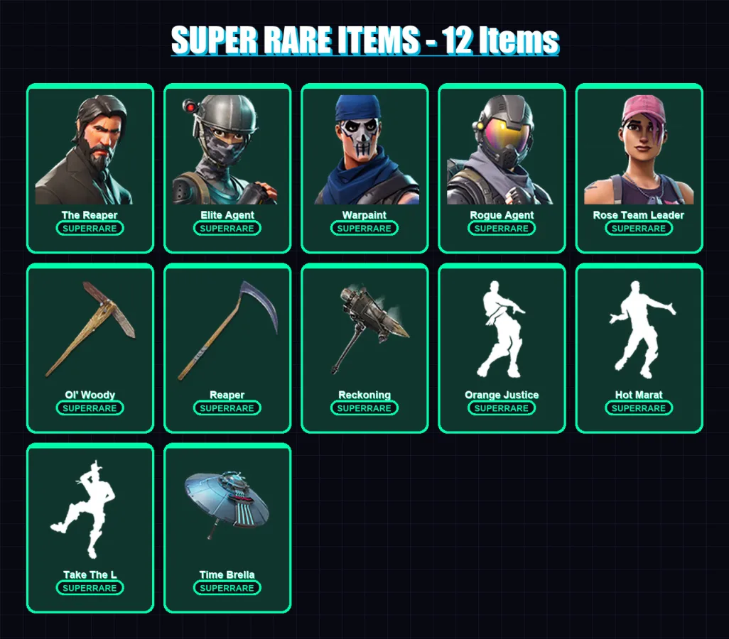 [PC/PSN] | The Reaper | Elite Agent | Warpaint | Rogue Agent | Rose Team Leader | 56 skin | 46 pickaxe | 60 emote | 48 glider | Lv649