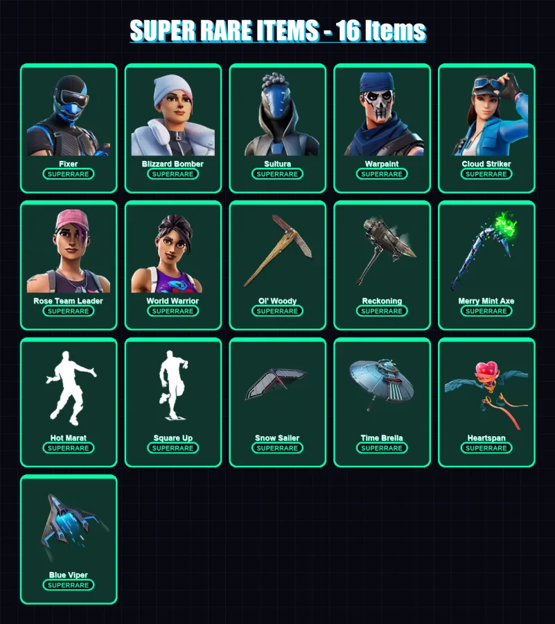 [PS4/PS5/PC] | Fixer | Blizzard Bomber | Sultura | Warpaint | Cloud Striker | 151 skin | 167 pickaxe | 132 emote | 159 glider | Lv2282
