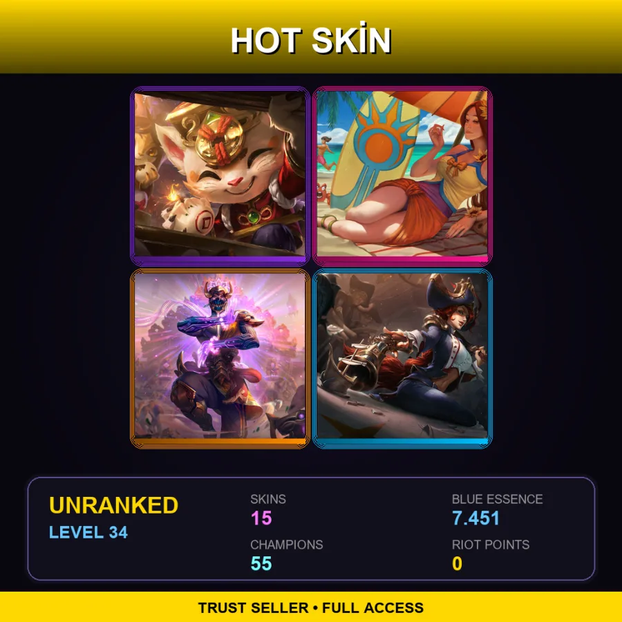 EUW | Lv34 | Unranked | 15 Skin | 55 Champ — Pool Party Leona