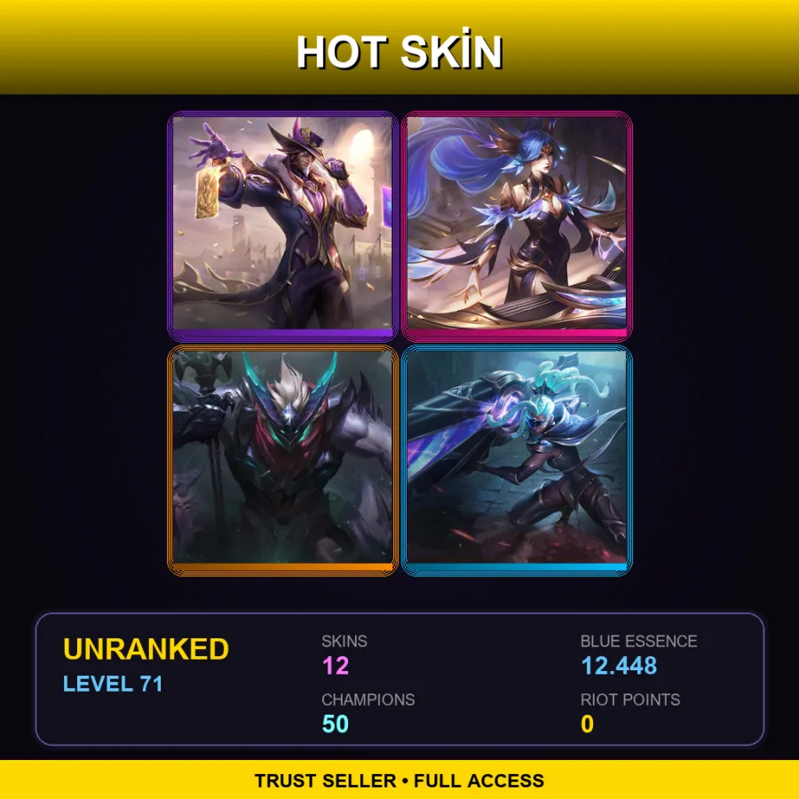 EUW | Lv71 | Unranked | 12 Skin | 50 Champ — LoL account