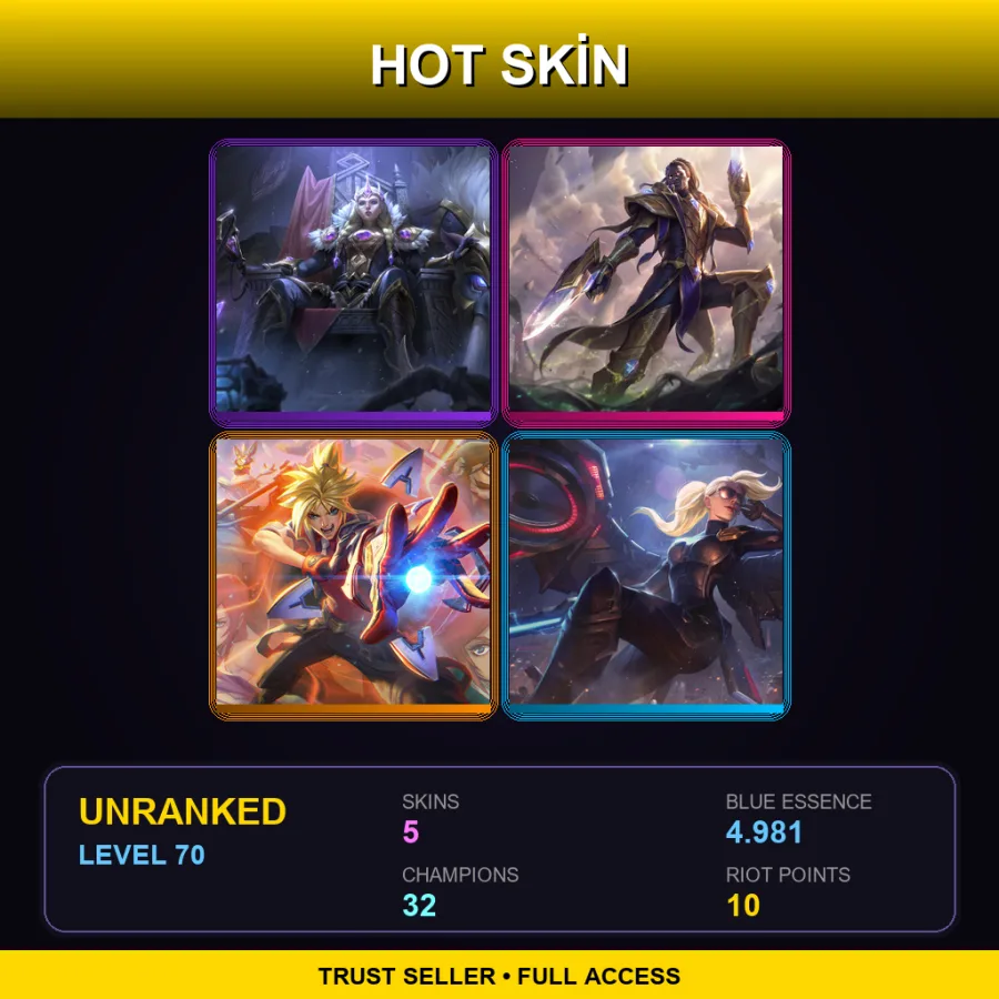 LAN | Lv70 | Unranked | 5 Skin | 32 Champ — LoL account