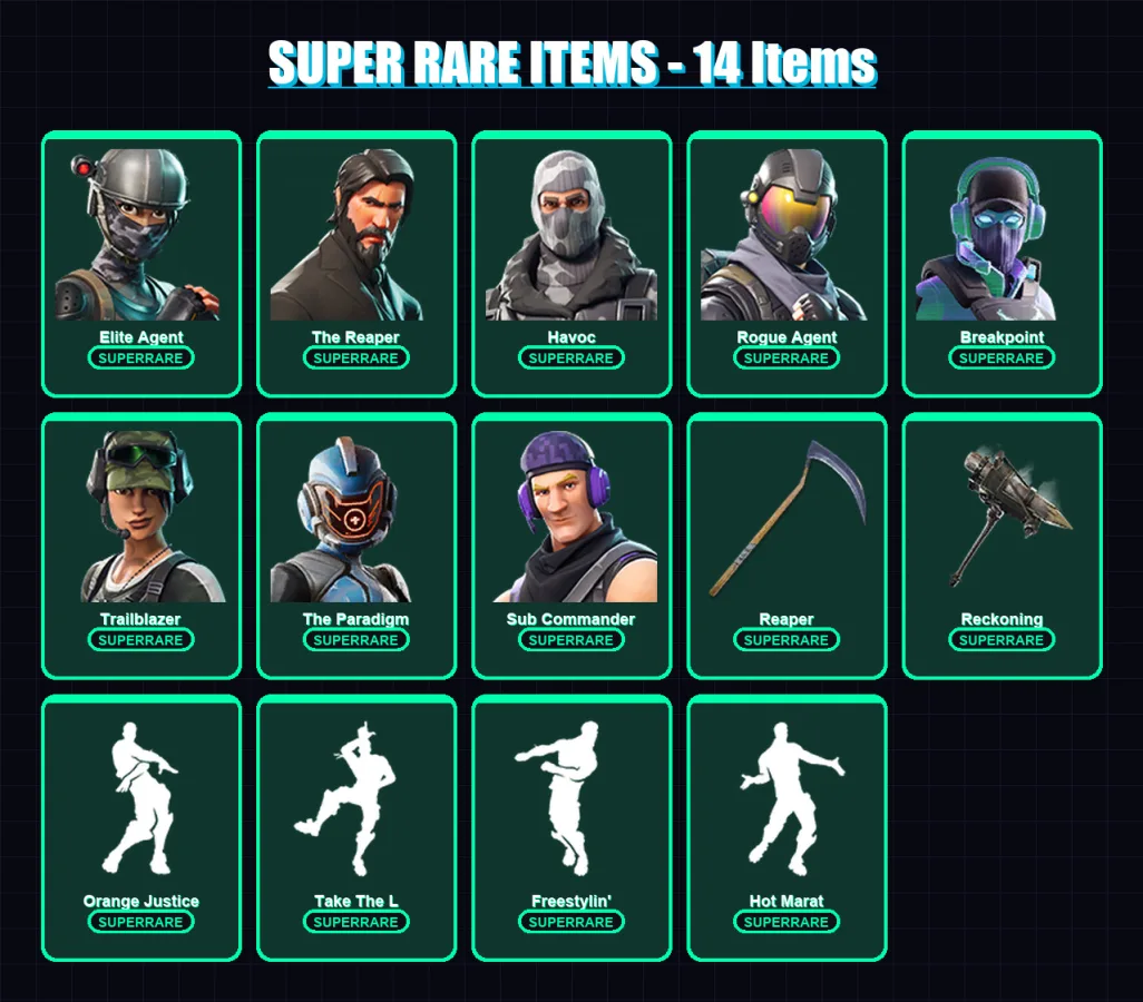 [PC/XBOX/PSN] | Elite Agent | The Reaper | Havoc | Rogue Agent | Breakpoint | 120 skin | 69 pickaxe | 74 emote | 63 glider | Lv990