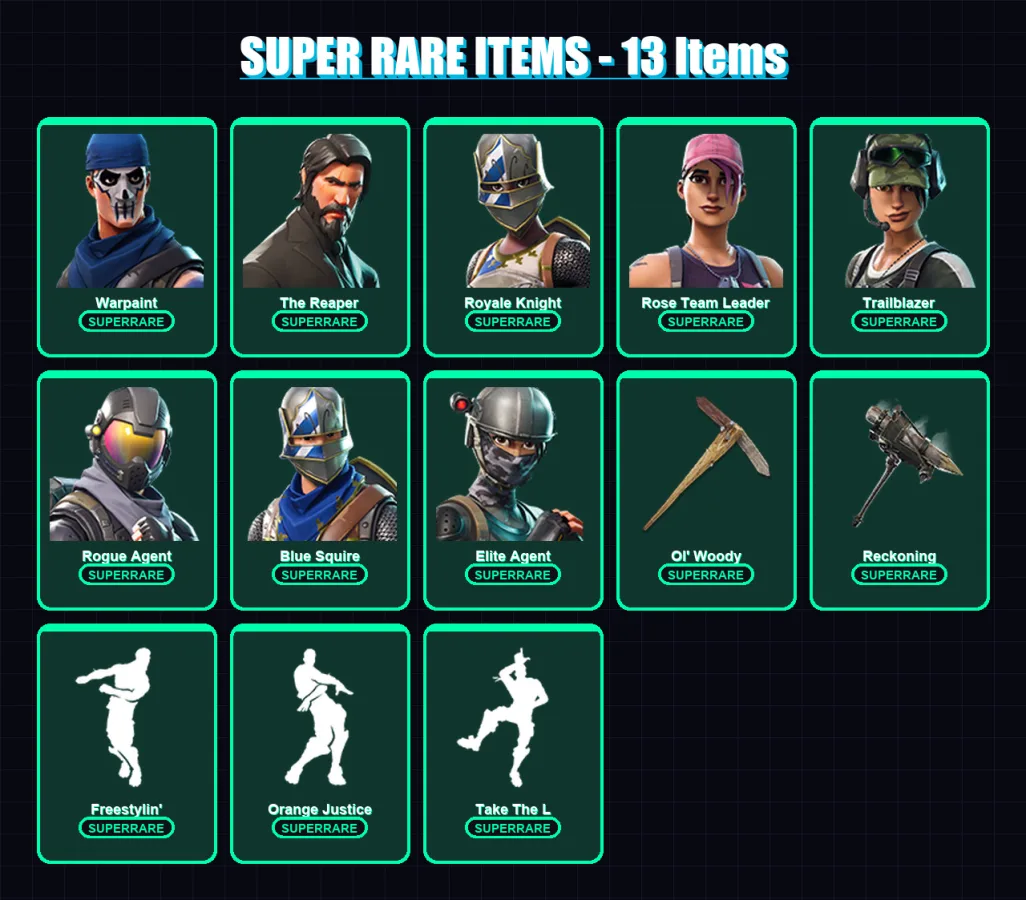 [PC/XBOX/PSN] | Warpaint | The Reaper | Royale Knight | Rose Team Leader | Trailblazer | 112 skin | 88 pickaxe | 72 emote | 80 glider | Lv903