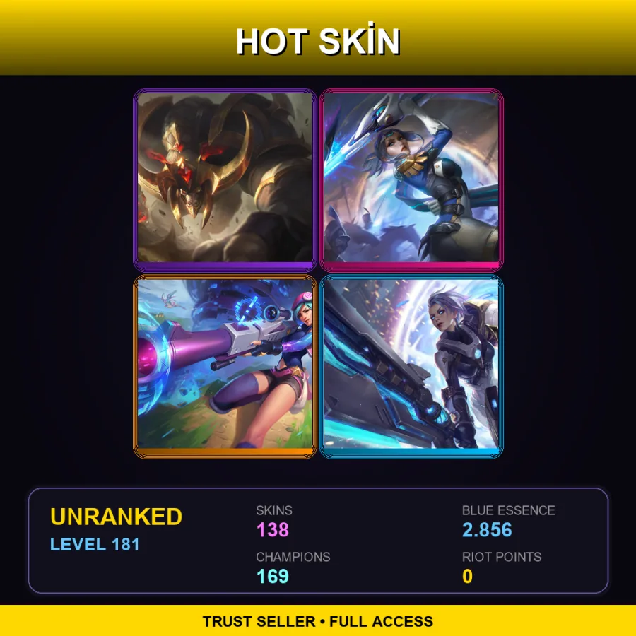 ME | Lv181 | Unranked | 138 Skin | 169 Champ — LoL account