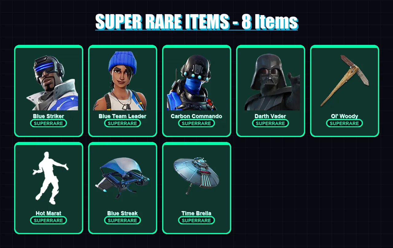 [PC/XBOX] | Blue Striker | Blue Team Leader | Carbon Commando | Darth Vader | Optimus Prime | 127 skin | 121 pickaxe | 120 emote | 93 glider | Lv125