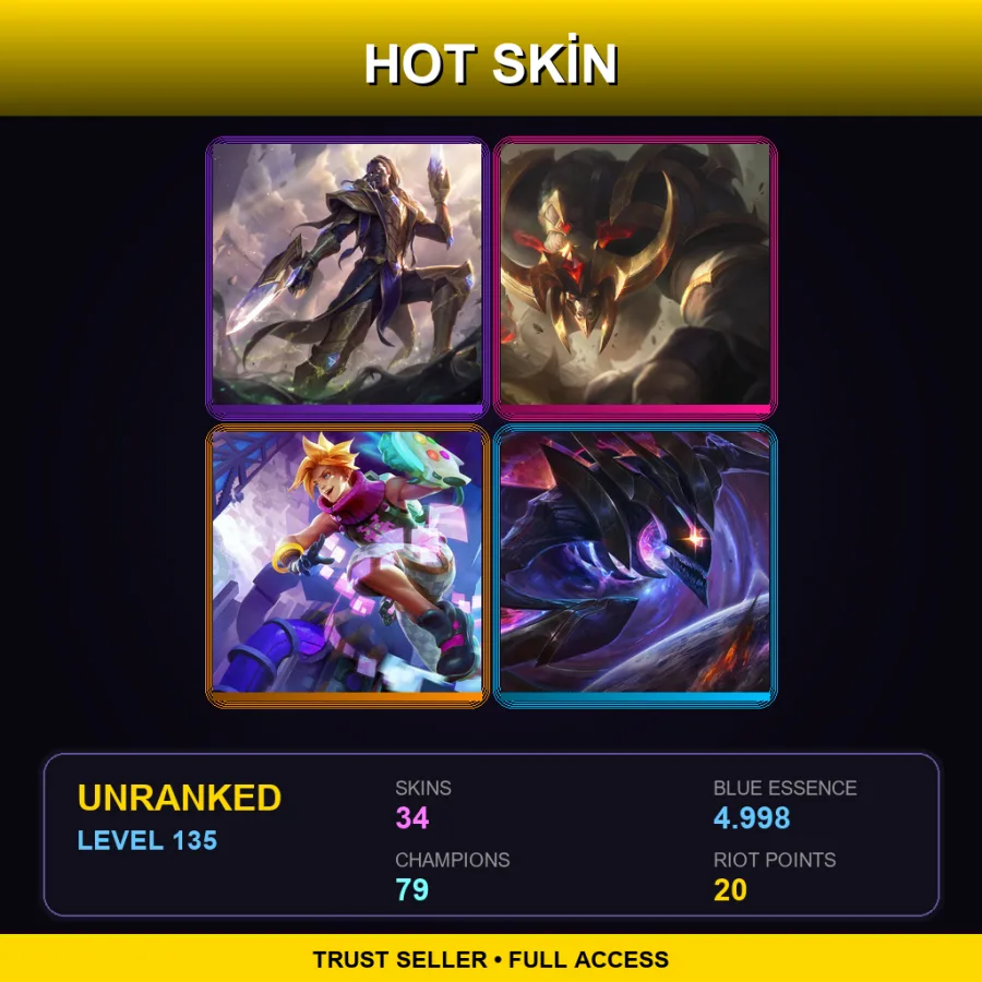 LAS | Lv135 | Unranked | 34 Skin | 79 Champ — LoL account