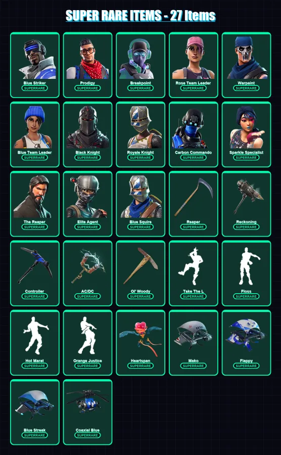 [PS4/PS5/XBOX/PC] | Blue Striker | Prodigy | Breakpoint | Rose Team Leader | Warpaint | 112 skin | 82 pickaxe | 96 emote | 97 glider | Lv1174 — Fortnite account