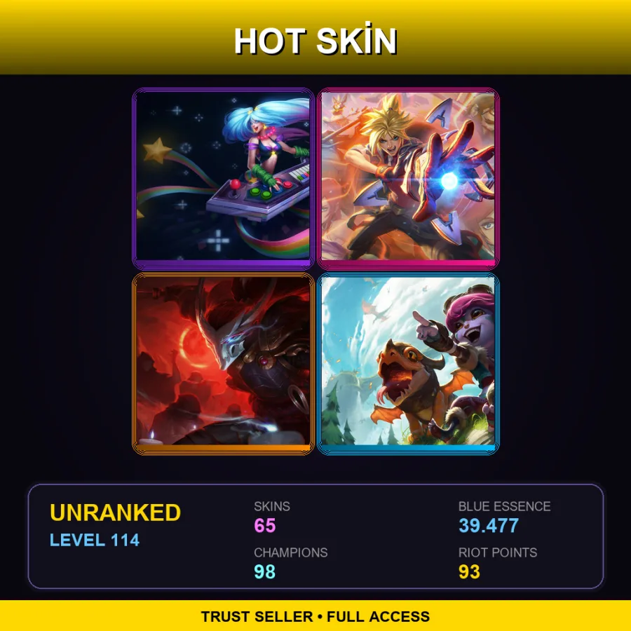 LAN | Lv114 | Unranked | 65 Skin | 98 Champ — LoL account