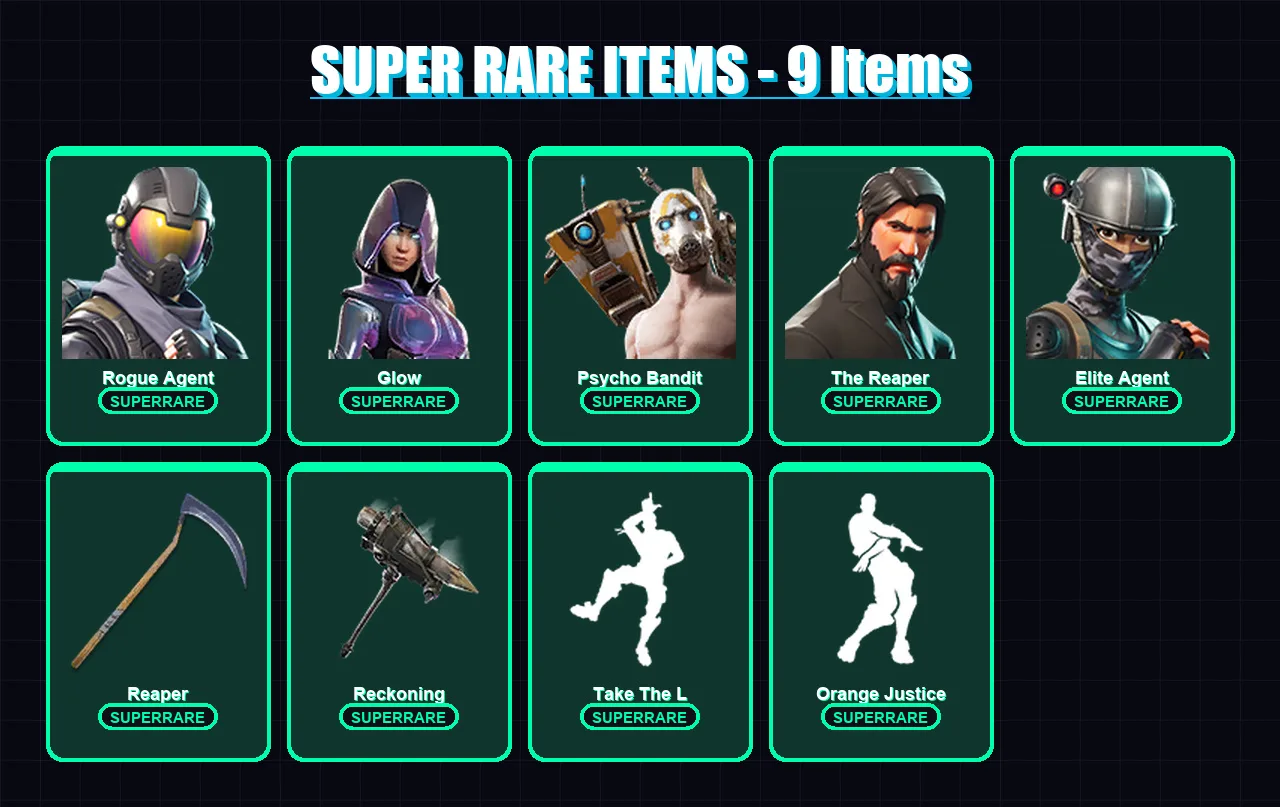 [PC/XBOX/PSN] | Rogue Agent | Glow | Psycho Bandit | The Reaper | Elite Agent | 225 skin | 184 pickaxe | 114 emote | 131 glider | Lv1985