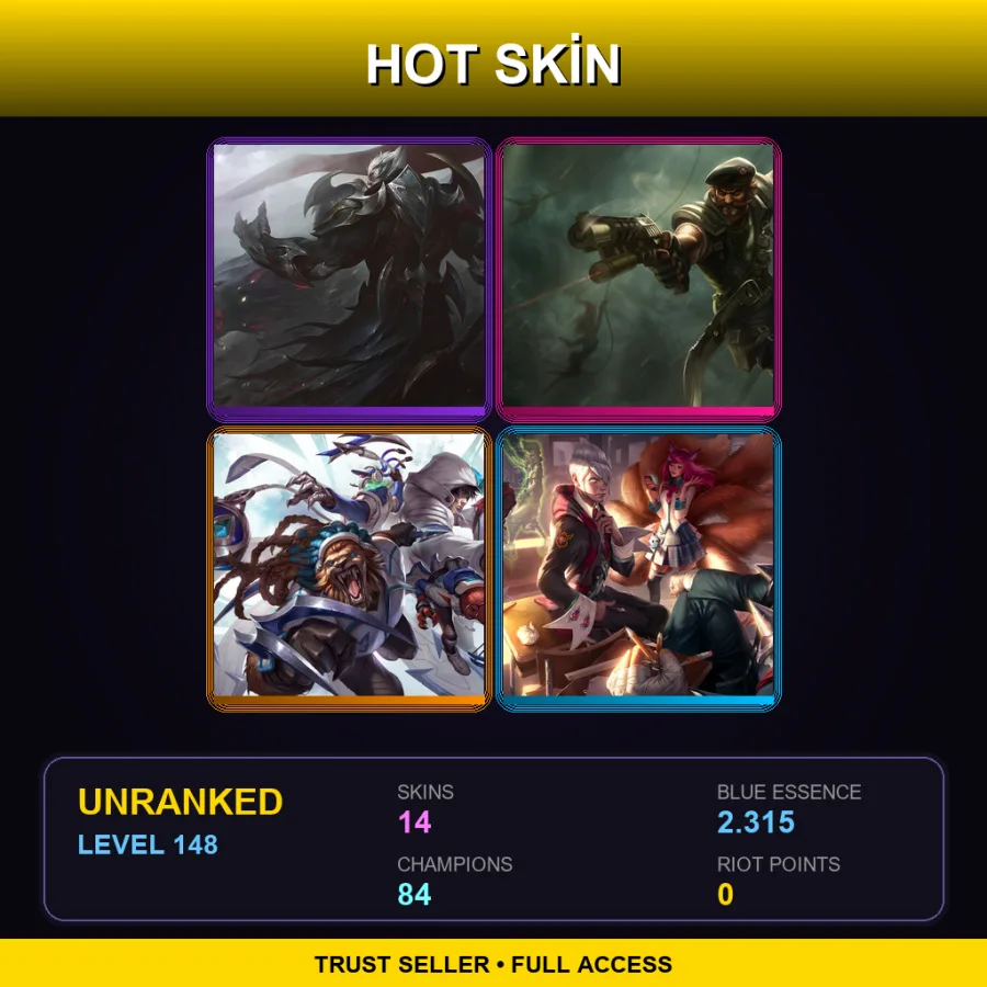 LAN | Lv148 | Unranked | 14 Skin | 84 Champ — LoL account