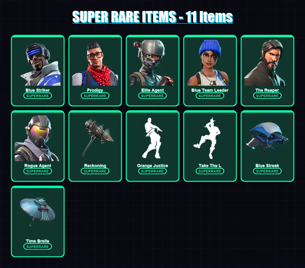 [PS4/PS5/XBOX/PC] | Blue Striker | Prodigy | Elite Agent | Blue Team Leader | The Reaper | 101 skin | 106 pickaxe | 101 emote | 114 glider | Lv2102