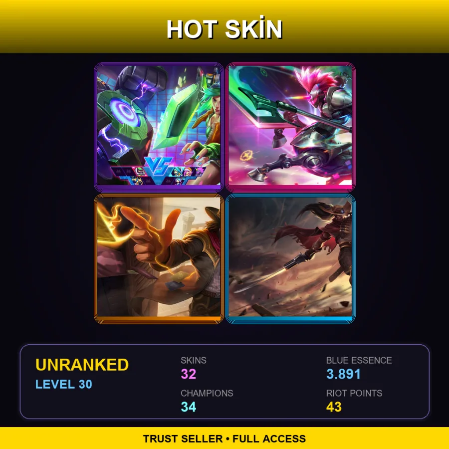 EUW | Lv30 | Unranked | 32 Skin | 34 Champ — LoL account