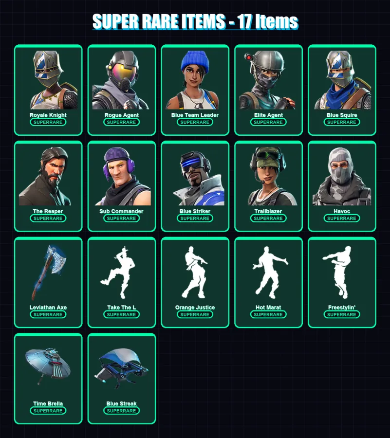 [PC/XBOX] | Royale Knight | Rogue Agent | Blue Team Leader | Elite Agent | Blue Squire | 151 skin | 181 pickaxe | 157 emote | 167 glider | Lv2465