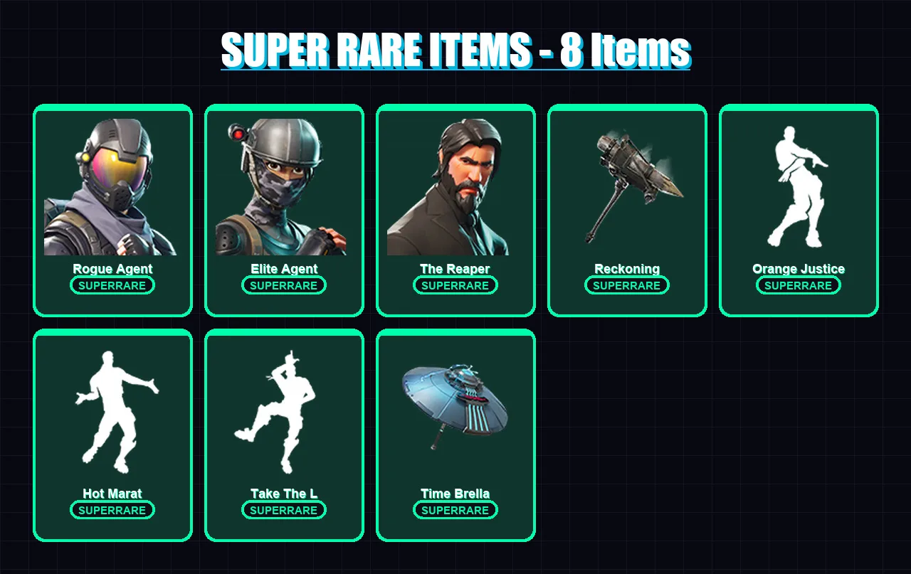 [PC/XBOX/PSN] | Rogue Agent | Elite Agent | The Reaper | Spectra Knight | Ronin | 103 skin | 137 pickaxe | 103 emote | 107 glider | Lv1780
