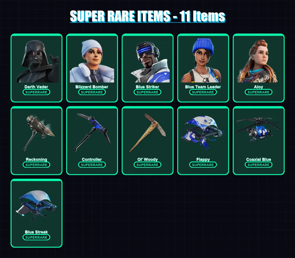 [PC/XBOX] | Darth Vader | Blizzard Bomber | Blue Striker | Blue Team Leader | Aloy | 87 skin | 95 pickaxe | 47 emote | 66 glider | Lv971