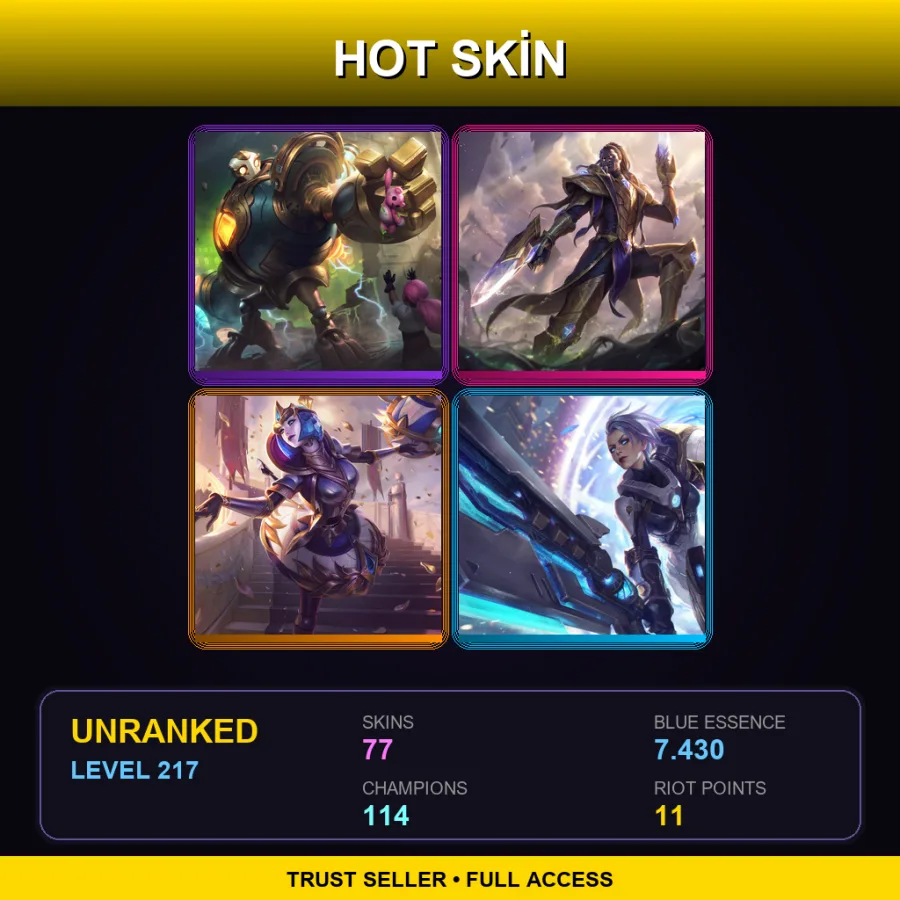 SG | Lv217 | Unranked | 77 Skin | 114 Champ — LoL account