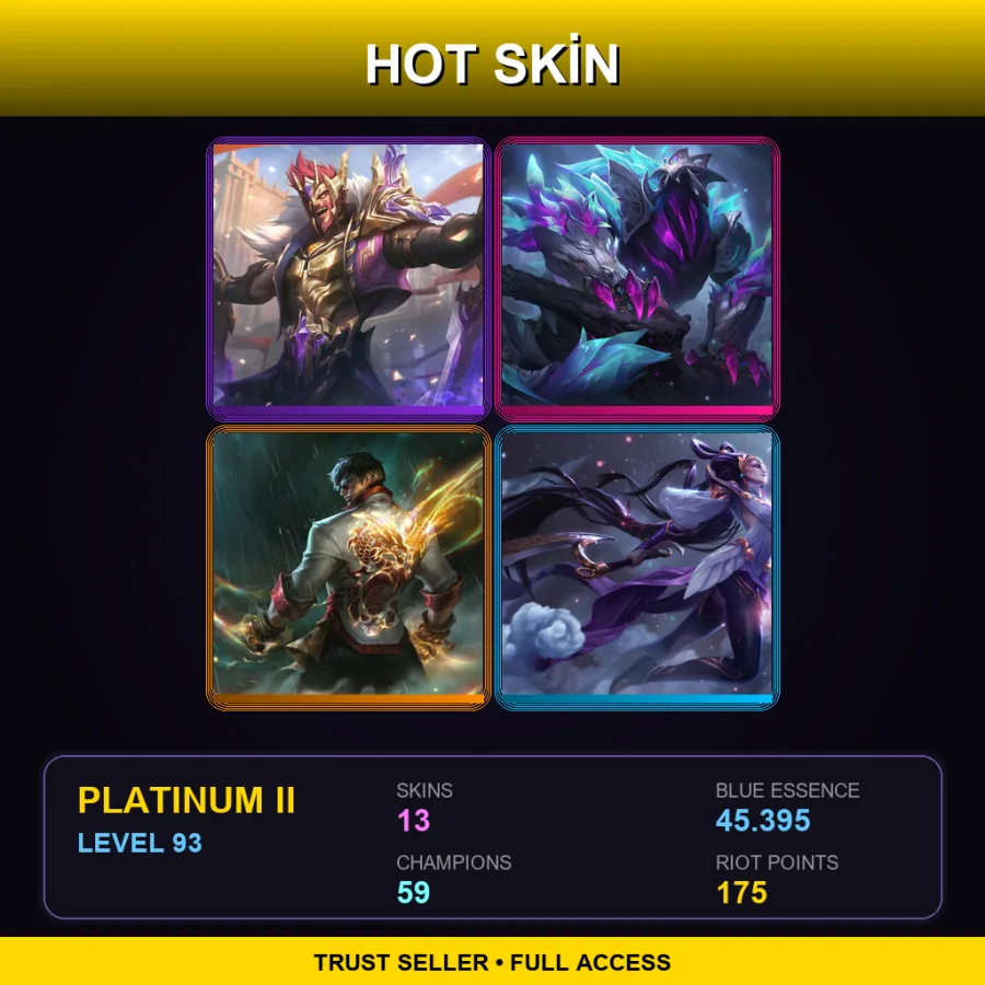 EUW | Victorious Draven | Elderwood Rek'Sai | Dragon Fist Lee Sin | Lunar Goddess Diana | 13 Skin | 59 Champ | Platinum II | Lv93