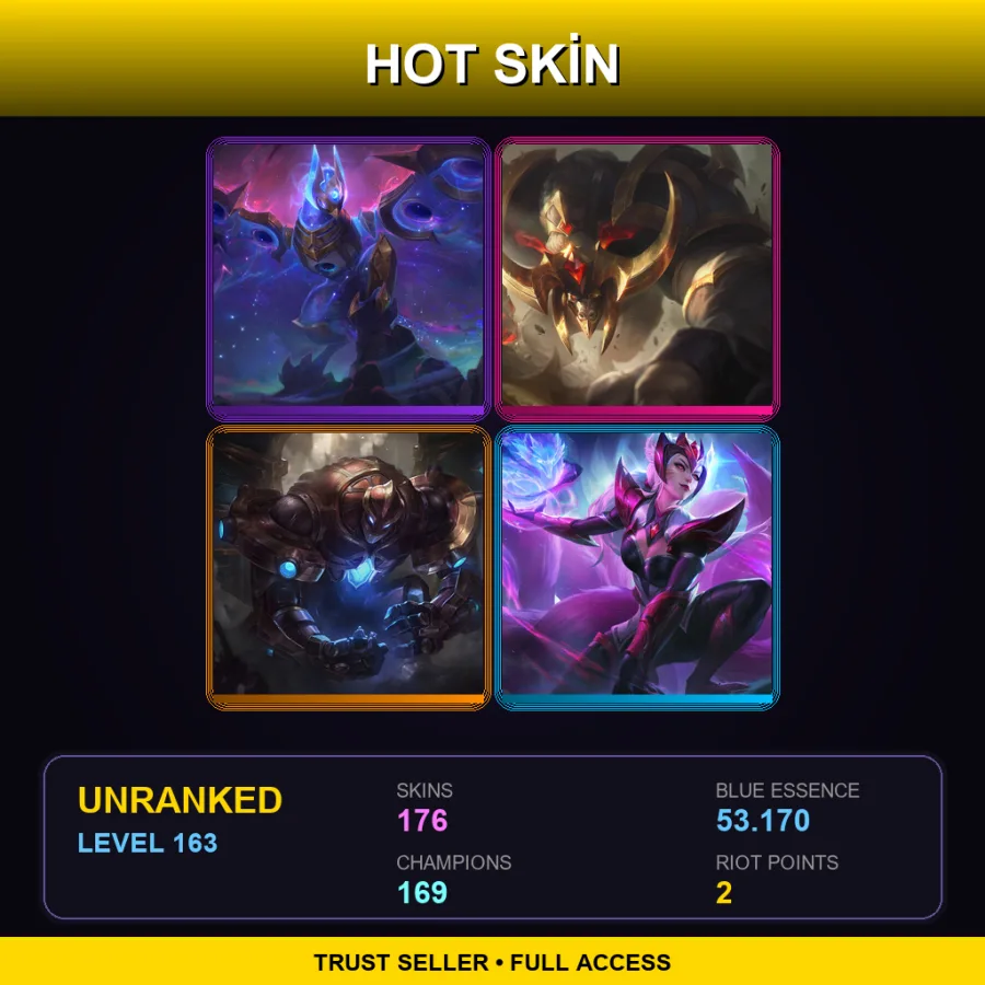 VN | Cosmic Flight Anivia | Conqueror Alistar | Hextech Galio | Challenger Ahri | 176 Skin | 169 Champ | Lv163