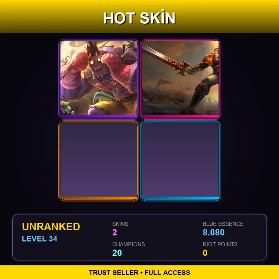 LAS | Lv34 | Unranked | 2 Skin | 20 Champ — LoL account