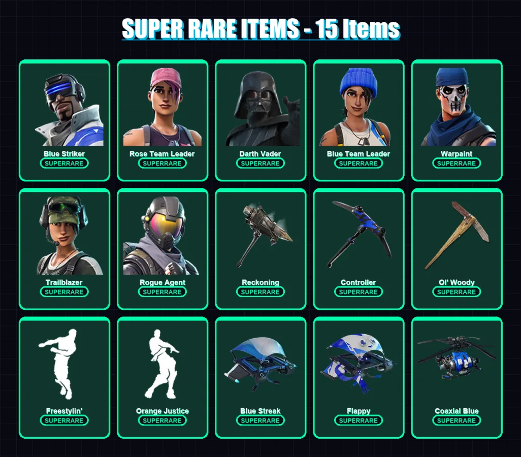 [PS4/PS5/XBOX/PC] | Blue Striker | Rose Team Leader | Darth Vader | Blue Team Leader | Warpaint | 89 skin | 90 pickaxe | 66 emote | 90 glider | Lv12 — Fortnite account
