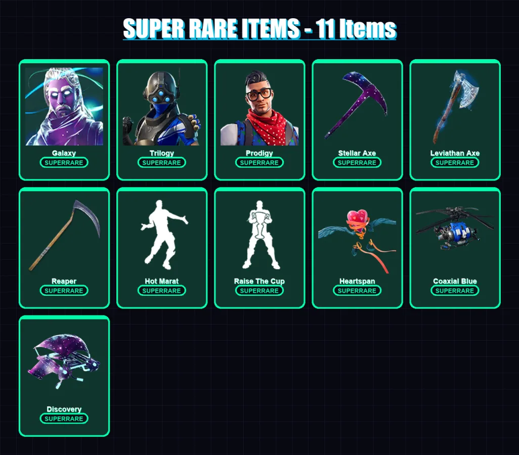 [PC/XBOX/PSN] | Galaxy | Trilogy | Prodigy | Hybrid | The Ice King | 112 skin | 102 pickaxe | 115 emote | 80 glider | Lv1288 — Fortnite account