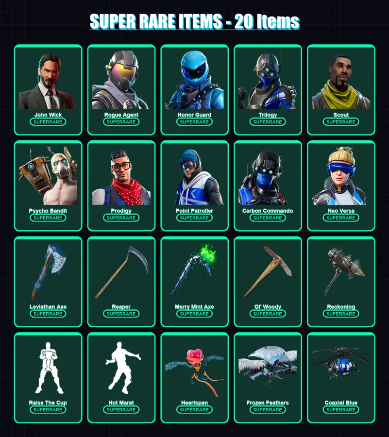 [PC/XBOX] | John Wick | Rogue Agent | Honor Guard | Trilogy | Scout | 237 skin | 165 pickaxe | 177 emote | 128 glider | Lv2030