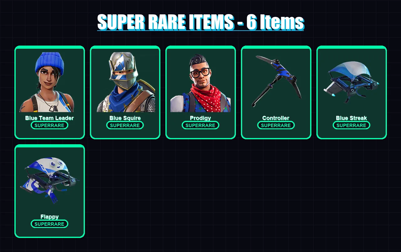 [PC/XBOX/PSN] | Blue Team Leader | Blue Squire | Prodigy | Lt. Evergreen | Wooly Warrior | 5 skin | 5 pickaxe | 9 emote | 9 glider | Lv130