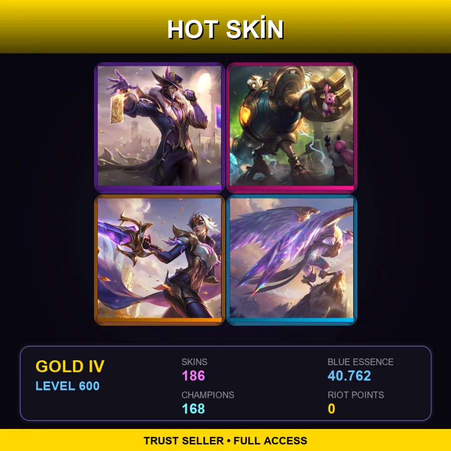 SG | Lv600 | Gold IV | 186 Skin | 168 Champ — LoL account