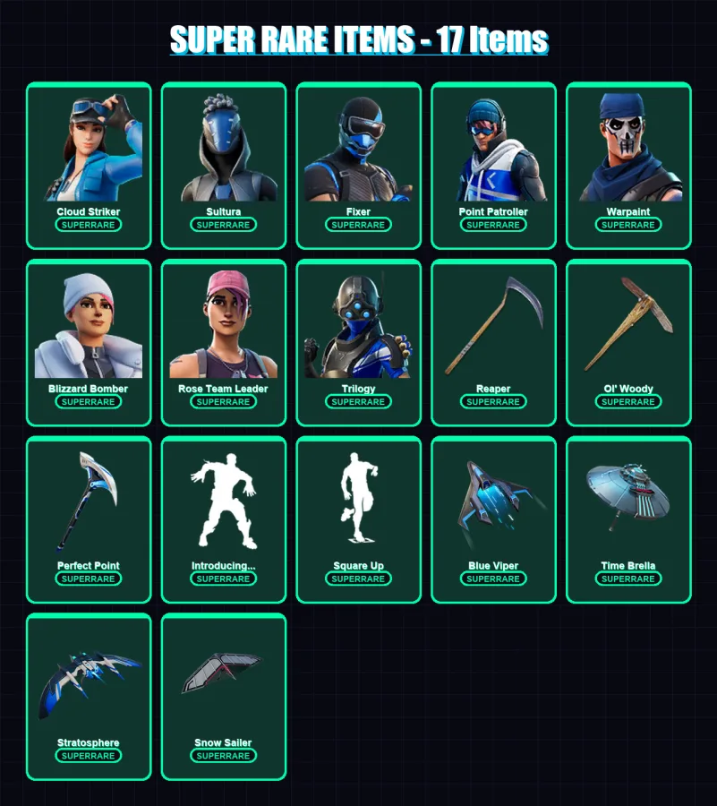 [PS4/PS5/XBOX/PC] | Cloud Striker | Sultura | Fixer | Point Patroller | Warpaint | 128 skin | 166 pickaxe | 138 emote | 145 glider | Lv2100