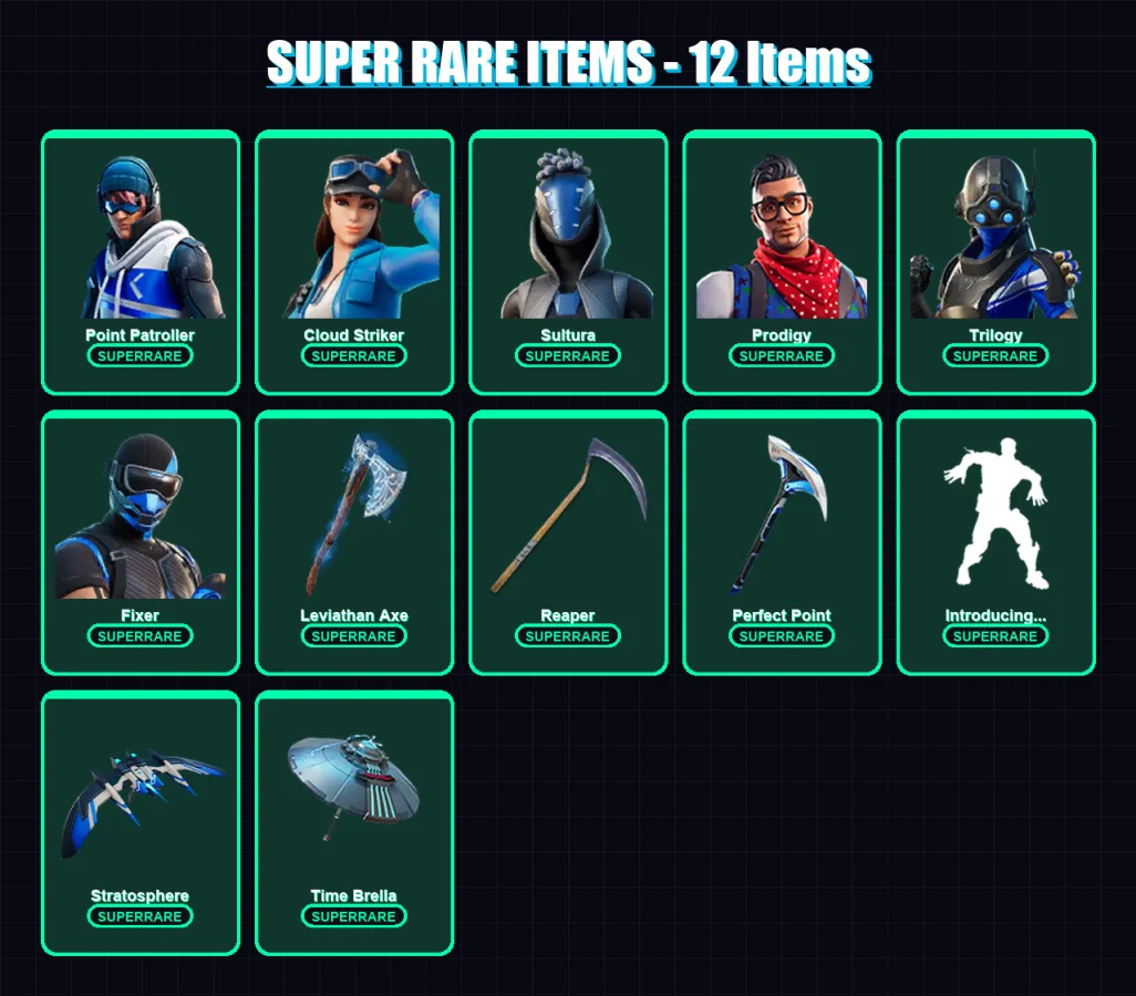 [PS4/PS5/XBOX/PC] | Point Patroller | Cloud Striker | Sultura | Prodigy | Trilogy | 140 skin | 149 pickaxe | 100 emote | 120 glider | Lv1891