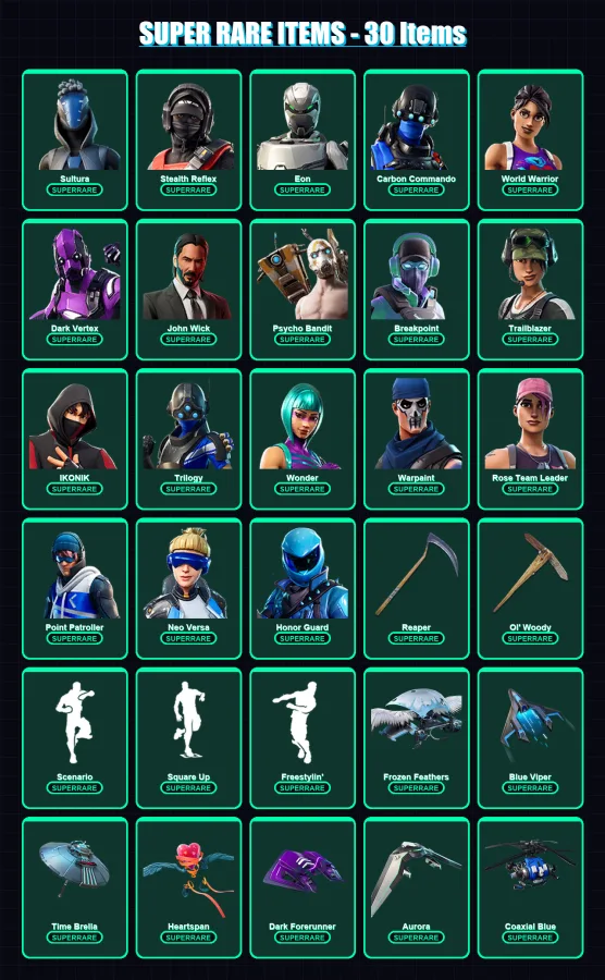[PC] | Sultura | Stealth Reflex | Eon | Carbon Commando | World Warrior | 258 skin | 166 pickaxe | 86 emote | 75 glider | Lv676