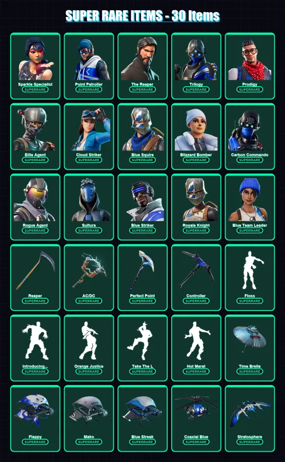 [PS4/PS5/XBOX/PC] | Sparkle Specialist | Point Patroller | The Reaper | Trilogy | Prodigy | 89 skin | 81 pickaxe | 85 emote | 80 glider | Lv1037
