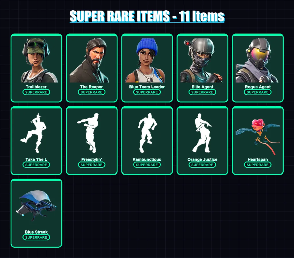 [PC/XBOX] | Trailblazer | The Reaper | Blue Team Leader | Elite Agent | Rogue Agent | 45 skin | 25 pickaxe | 35 emote | 30 glider | Lv387