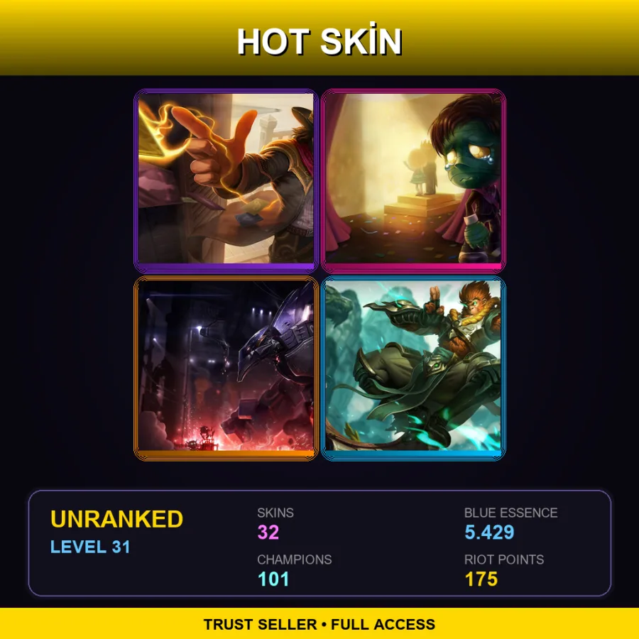 EUW | Lv31 | Unranked | 32 Skin | 101 Champ — LoL account