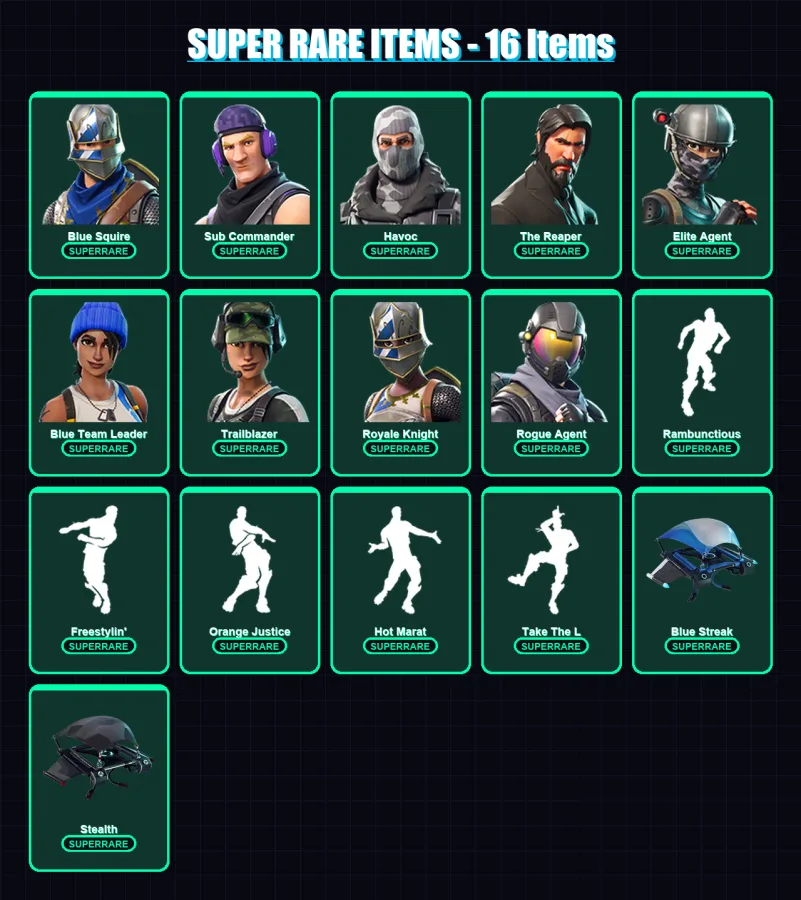 [PS4/PS5/XBOX/PC] | Blue Squire | Sub Commander | Havoc | The Reaper | Elite Agent | 85 skin | 45 pickaxe | 50 emote | 38 glider | Lv401 — Fortnite account