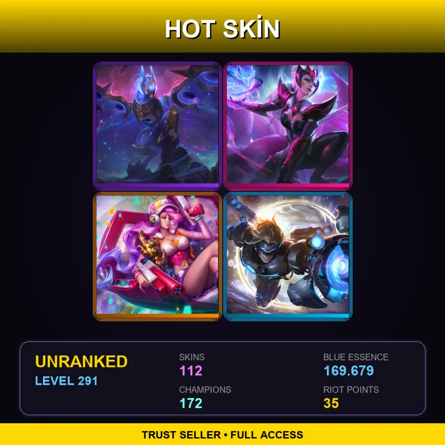 SG | Lv291 | Unranked | 112 Skin | 172 Champ