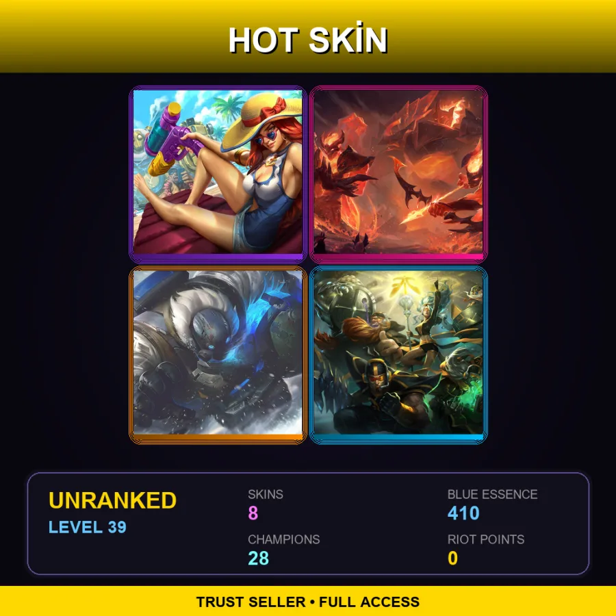 EUW | Lv39 | Unranked | 8 Skin | 28 Champ — LoL account
