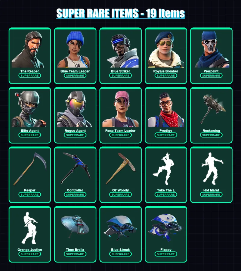 [PC/XBOX] | The Reaper | Blue Team Leader | Blue Striker | Royale Bomber | Warpaint | 106 skin | 90 pickaxe | 102 emote | 83 glider | Lv1163