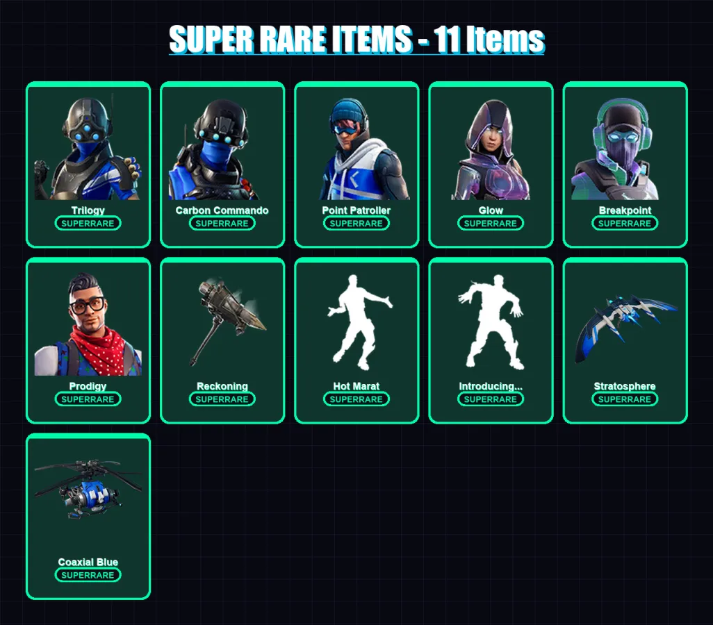 [PC/XBOX] | Trilogy | Carbon Commando | Point Patroller | Glow | Breakpoint | 72 skin | 49 pickaxe | 58 emote | 57 glider | Lv641